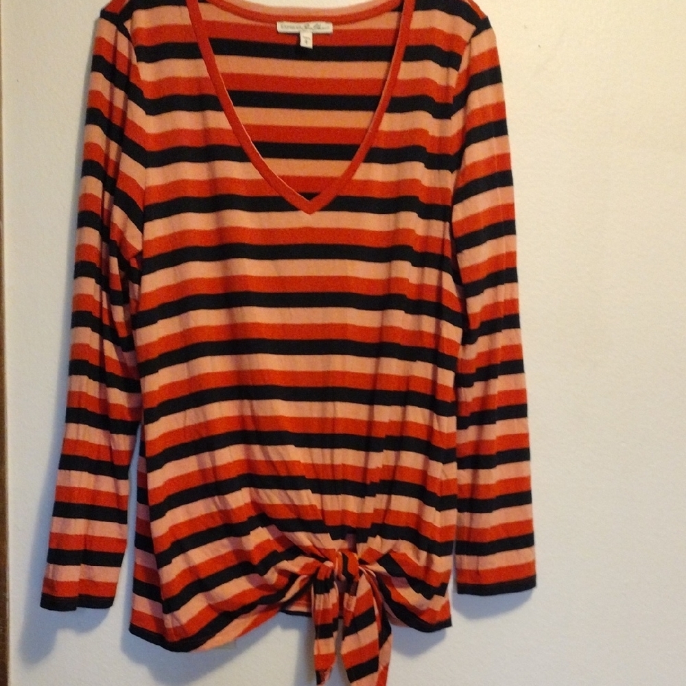 Express Orange and Black Long Sleeve Tie Front Blouse